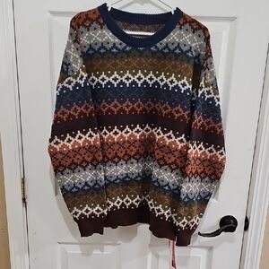 Sweater Oversized Women's Crewneck - Brown, Blue, Green and White